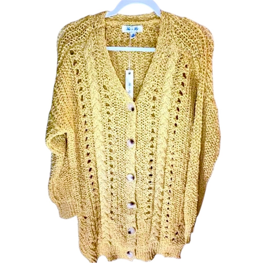 NWT - She + Sky Open Knit Cardi in Banana